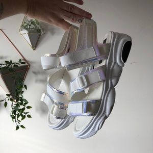 Holographic platform sandals
